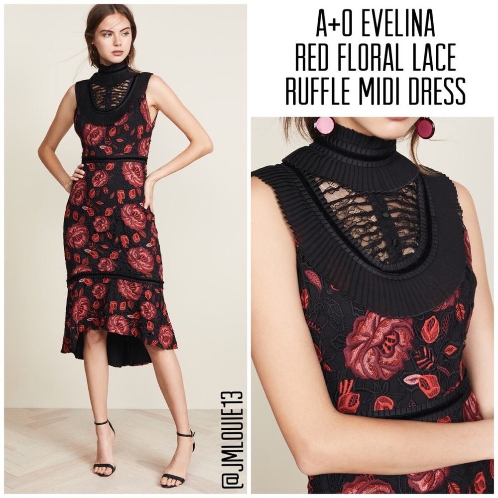 Alice + Olivia “Evelina RuffleTrim” Sheath Midi Dress - Picture 2 of 4